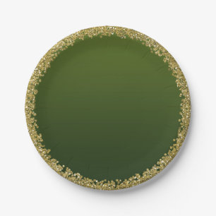 Plato De Papel Oro Verde con Brillo Glam Destello Fiesta