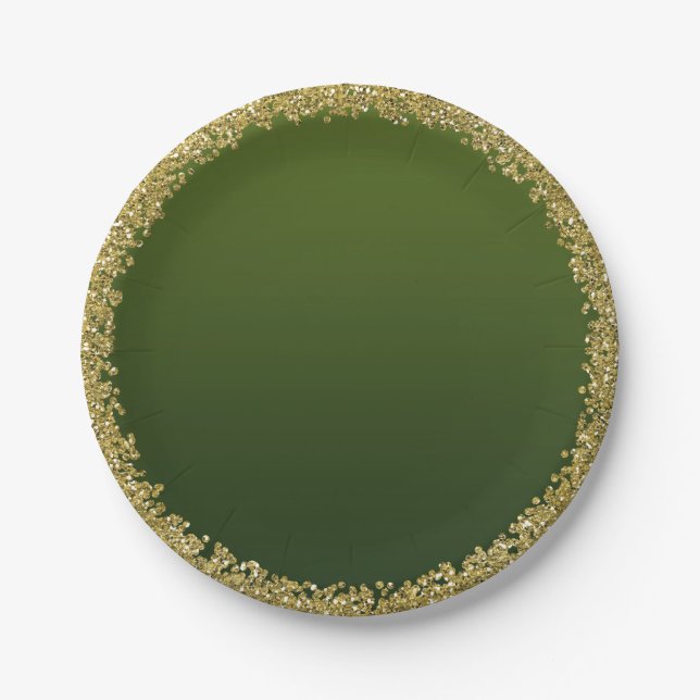 Plato De Papel Oro Verde con Brillo Glam Destello Fiesta (Anverso)
