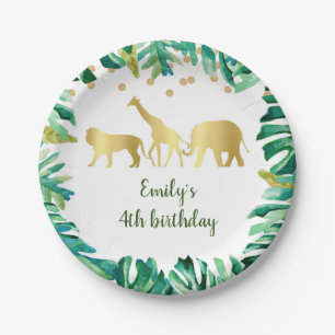 Plato De Papel Oro verde del cumpleaños de la placa de papel del