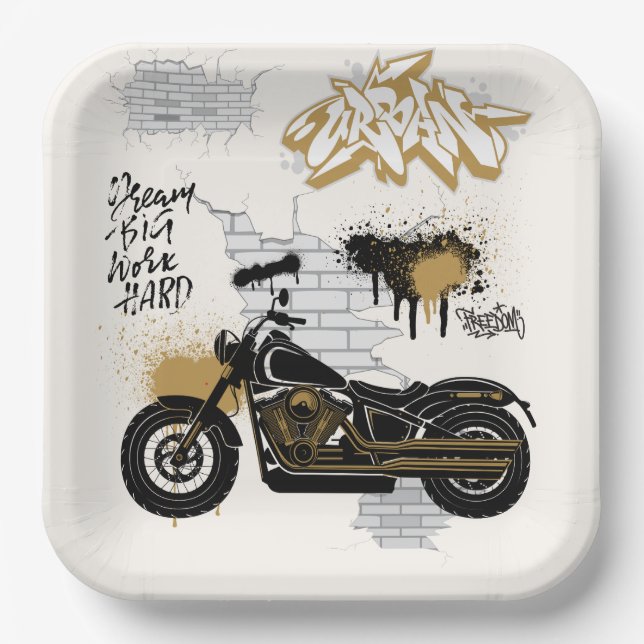 Plato de papel oro y crema de motocicleta (Anverso)