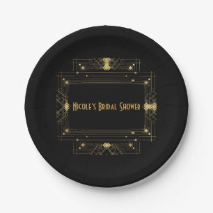 Plato De Papel Oro y negro Art Deco Gatsby Elegante Años 20