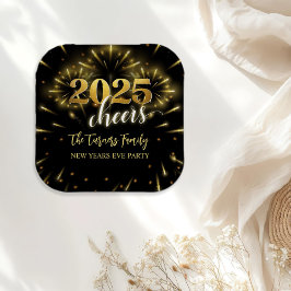Plato De Papel Oro y negro Fiesta de Nochevieja