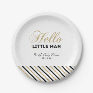 Plato De Papel Oro y negro   Placa Fiesta Baby Shower moderna