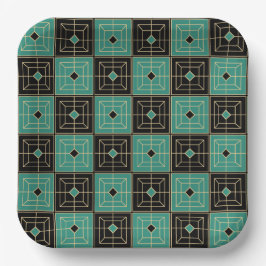 Plato De Papel Oro y patrón verde Art Deco