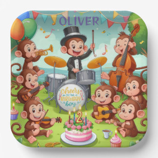 Plato De Papel Orquesta de monos lindo Niño de 2 años