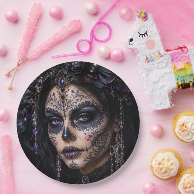 Plato De Papel Orquídea Amatista Calavera – Calavera Azucarada Gó (Fiesta)
