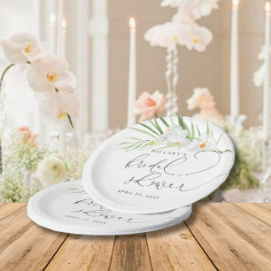 Plato De Papel Orquídea Blanca Elegante ducha tropical de novia