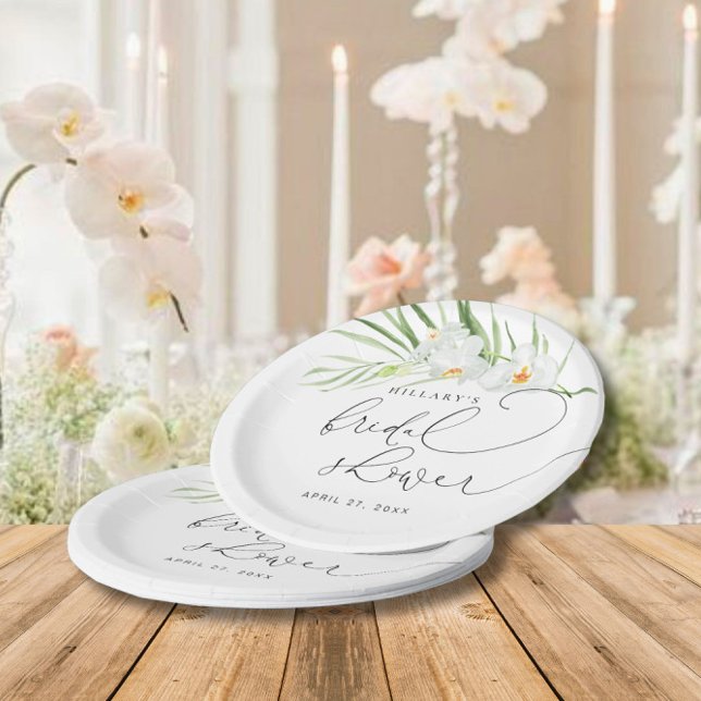 Plato De Papel Orquídea Blanca | Elegante ducha tropical de novia (Subido por el creador)