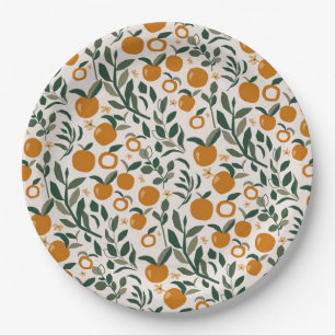 Plato De Papel Orquídea española - patrón de naranjas y hojas