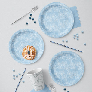 Plato De Papel Orquídea lineal Floral elegante azul para fiesta