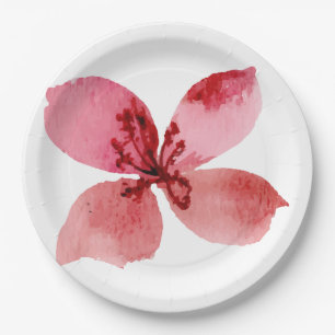 Plato De Papel Orquídea Roja Pintada a Mano