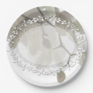 Plato De Papel Orquídeas blancas mullidas