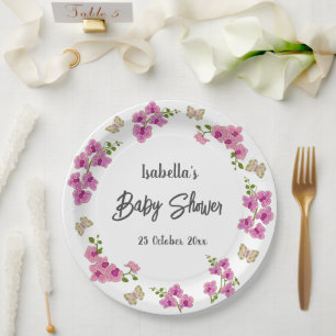 Plato De Papel Orquídeas Mariposa Tropical Púrpura Rosa