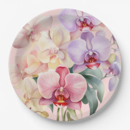 Plato De Papel Orquídeas Pastel Elegante Boda