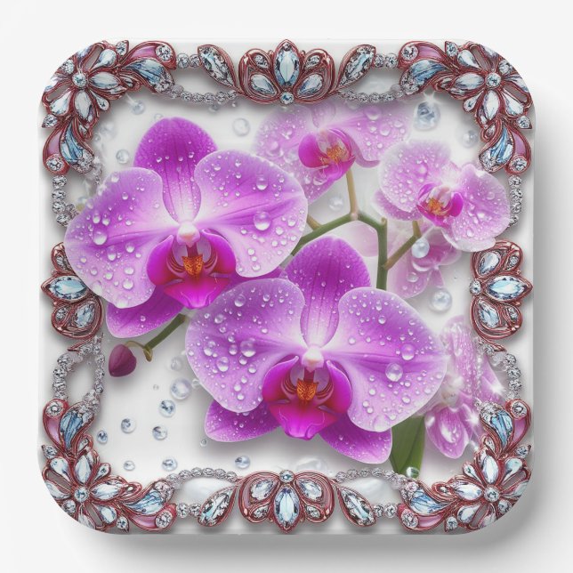Plato De Papel Orquídeas rosadas elegantes (Anverso)