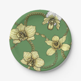 Plato De Papel Orquídeas y cadenas, amarillas y kellanas