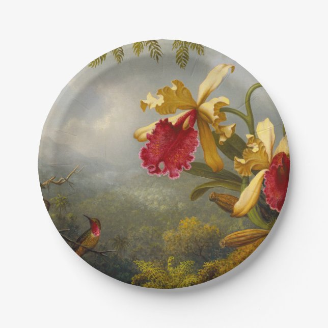 Plato De Papel Orquids y Hummingbird Heade (Anverso)