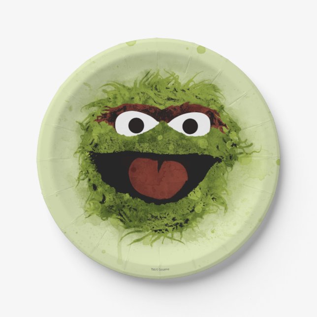 Plato De Papel Oscar el Grouch | Tendencia acuarela (Anverso)