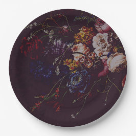 Plato De Papel Oscuro elegante Burgundy Moody Floral