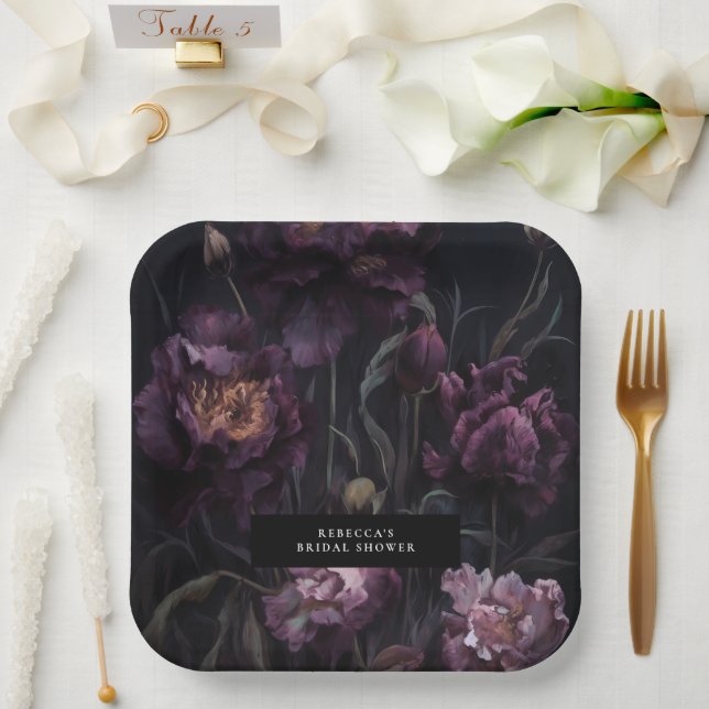 Plato De Papel Oscuro Moody Purple Dramatic Florines Bridal Showe (Boda)