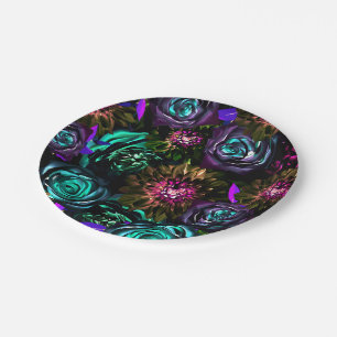 Plato De Papel Oscuro País de las Maravillas Audaz Glamour Floral