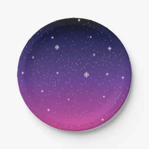 Plato De Papel Oscuro Purple Starry Night Sky