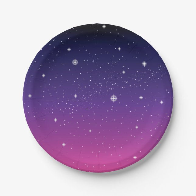 Plato De Papel Oscuro Purple Starry Night Sky (Anverso)