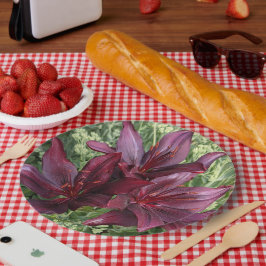 Plato De Papel Oscuro rojo Asiático Lilies Floral