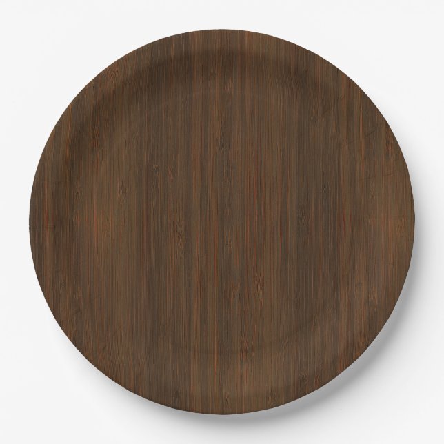 Plato De Papel Oscuro Walnut Brown Bamboo Madera Grain Look (Anverso)