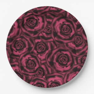 Plato De Papel Oscuros rosas de Borgoña .
