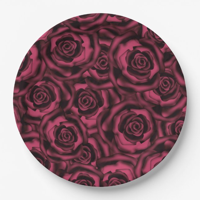 Plato De Papel Oscuros rosas de Borgoña . (Anverso)