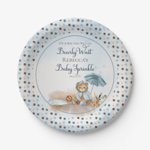 Plato De Papel Osito Blue Umbrella Bearly Wait Boy Baby Sprinkl