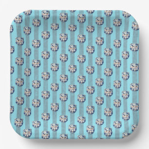 Plato De Papel Osito de peluche azul y rayas lindo