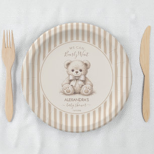 Plato De Papel Osito de peluche y rayas marrones Baby Shower Apen