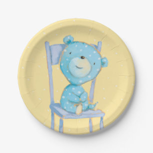 Plato De Papel Oso azul calico sonriendo en la presidencia