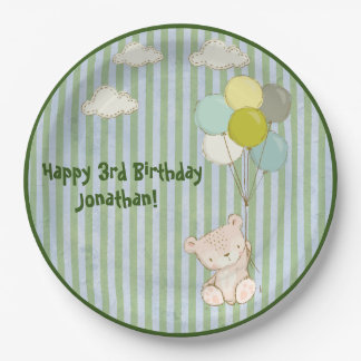 Plato De Papel Oso blanco con globos de tipografía rusa verde