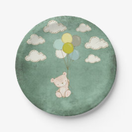 Plato De Papel Oso blanco pequeño con globos y nubes