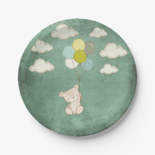 Plato De Papel Oso blanco pequeño con globos y nubes