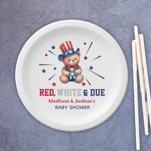 Plato De Papel Oso Blanco Rojo Debido 4 De Julio Baby Shower