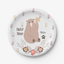 Plato De Papel Oso de bebé lindo y fresas personalizables