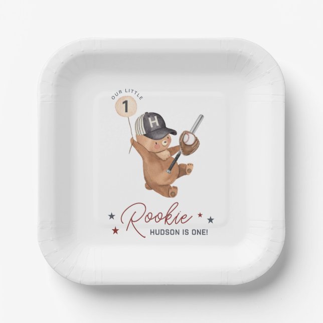 Plato De Papel Oso de cumpleaños de Rookie (Anverso)