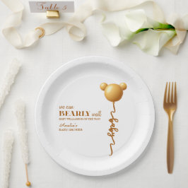 Plato De Papel Oso de globo de peluche en oro suave Apenas espera