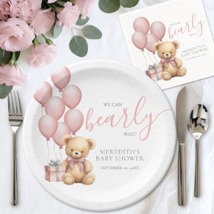 Plato De Papel Oso de Globo Rosa para la Fiesta de Bebé