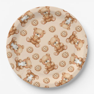 Plato De Papel Oso de Leche y Galletas Dulces Patrón Sin Costuras