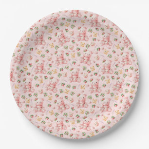 Plato De Papel Oso de macarón de fresa lindo y bayas 
