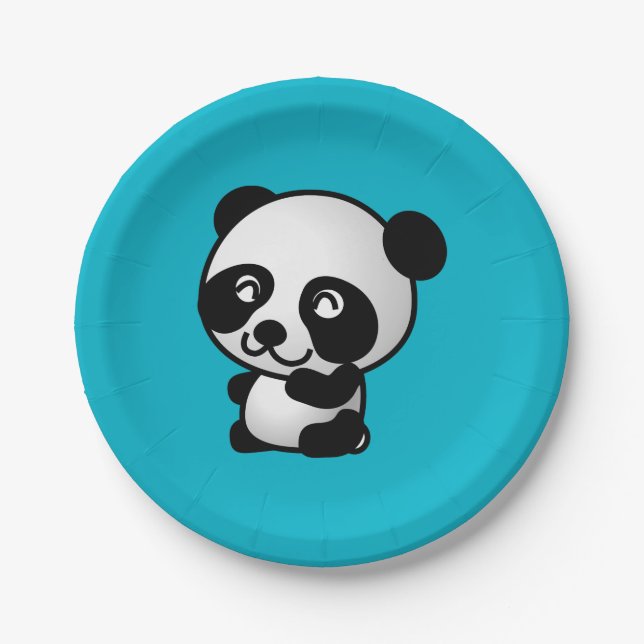 Plato De Papel Oso de panda alegre blanco y negro (Anverso)