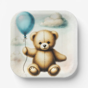 Plato De Papel Oso de peluche azul globo apenas espera Baby Showe