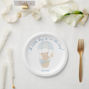 Plato De Papel Oso de peluche con Baby Shower paracaidista