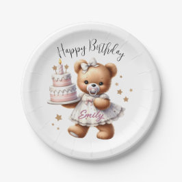 Plato De Papel Oso de peluche con globos y regalos