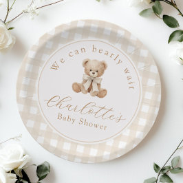 Plato De Papel Oso de peluche Cuadros Neutro Fiesta de bebé